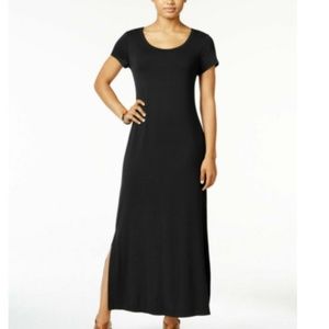 Style & CO Petite Black Crew Neck Side Slit Dress